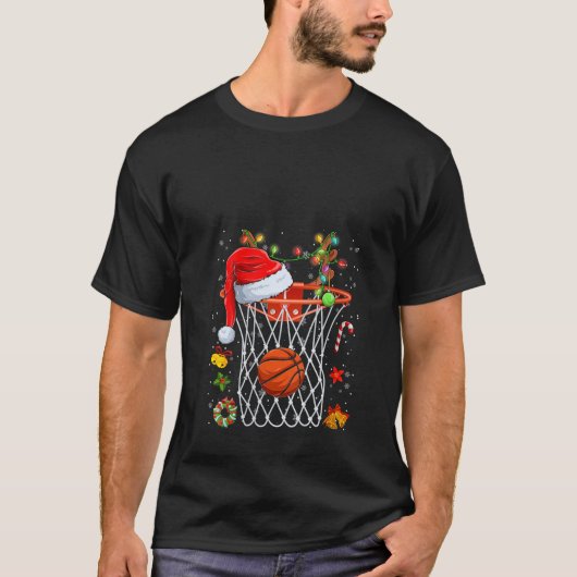 Womens Funny Basketball Basket Reindeer Santa Hat  T-shirt (Voorkant)