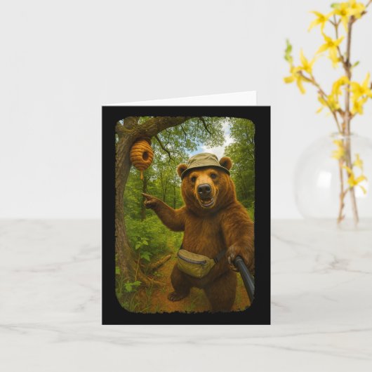 Womens Funny Bear Selfie Near Beehive Hiking Throu Kaart (Gele Bloem)