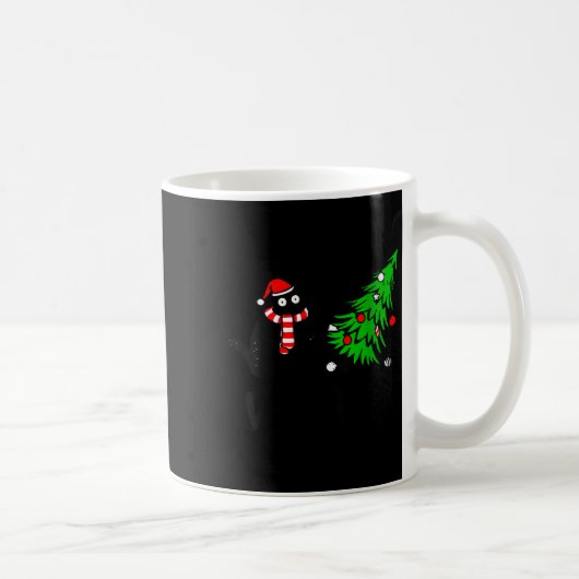 Womens Funny Black Cat Gift Pushing Christmas Tree Koffiemok (Rechts)