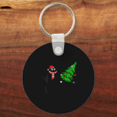 Womens Funny Black Cat Gift Pushing Christmas Tree Sleutelhanger (Voorkant)