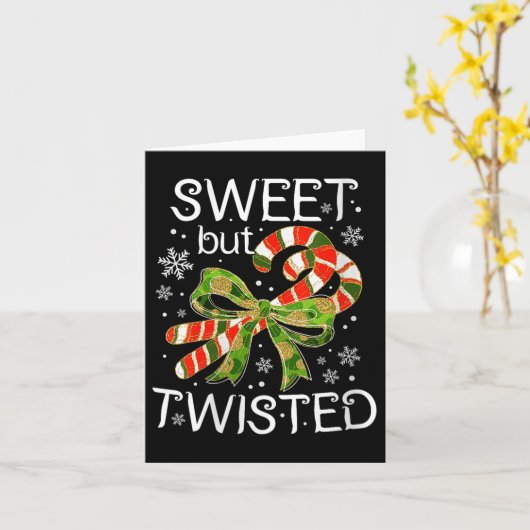 Womens Funny Candy Cane Sweet But Twisted Christma Kaart (Gele Bloem)