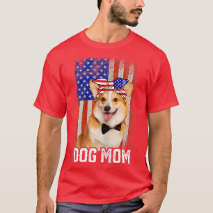 Womens Funny Corgi Dog Mam USA Flag Moederdag T-shirt