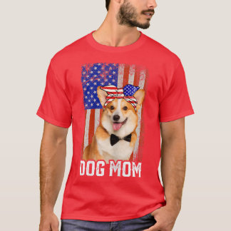 Womens Funny Corgi Dog Mam USA Flag Moederdag T-shirt