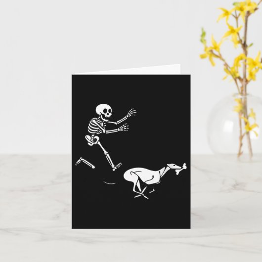 Womens Funny Ghound Running Skeleton Halloween V-n Kaart (Gele Bloem)