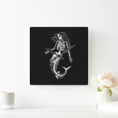 Womens Funny Halloween Mermaid Skeleton Gift Cool Vierkante Klok (Huis)
