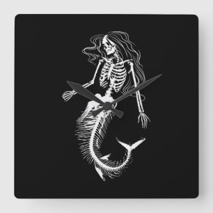 Womens Funny Halloween Mermaid Skeleton Gift Cool Vierkante Klok
