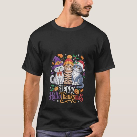 Womens Funny Halloween Thanksgiving Christmas Happ T-shirt (Voorkant)