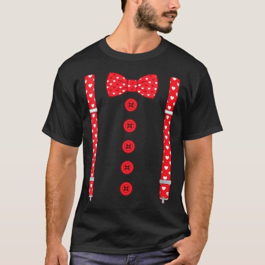 Women's Funny Hearts Bow Tie Suspenders Valentine' T-shirt (Voorkant)