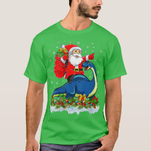Womens Funny Santa Claus Riding Brontosaurus Dinos T-shirt