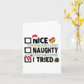 Womens Funny Xmas Nice Naughty I Tried Christmas L Kaart (Gele Bloem)