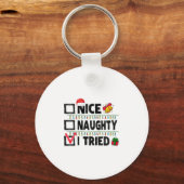 Womens Funny Xmas Nice Naughty I Tried Christmas L Sleutelhanger (Voorkant)