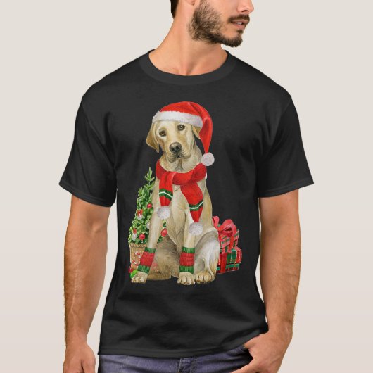 Womens Geel Lab Labrador Kerstboom Hondenliefde T-shirt (Voorkant)