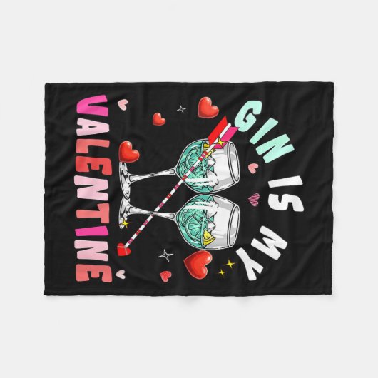 Women's Gin Is My Valentine Hearts Matching Drinke Fleece Deken (Voorkant (Horizontaal))