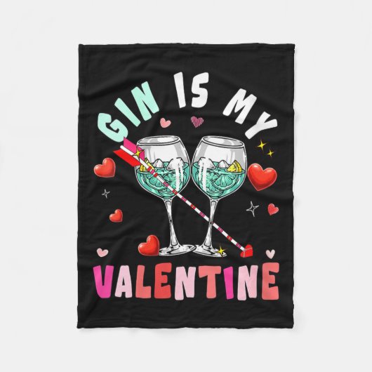 Women's Gin Is My Valentine Hearts Matching Drinke Fleece Deken (Voorkant)