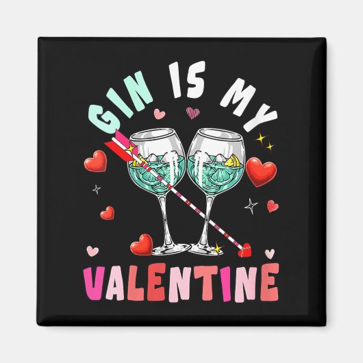Women's Gin Is My Valentine Hearts Matching Drinke Magneet (Voorkant)