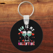 Women's Gin Is My Valentine Hearts Matching Drinke Sleutelhanger (Voorkant)