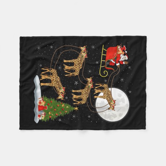 Womens Giraffe Santa Sleigh Flying Funny Magical C Fleece Deken (Voorkant (Horizontaal))