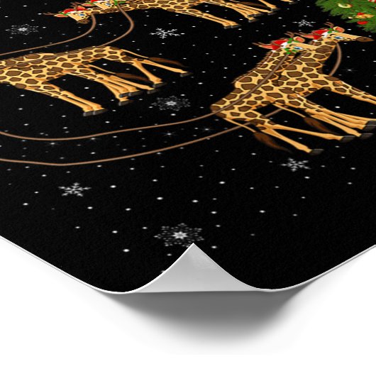 Womens Giraffe Santa Sleigh Flying Funny Magical C Poster (Hoek)