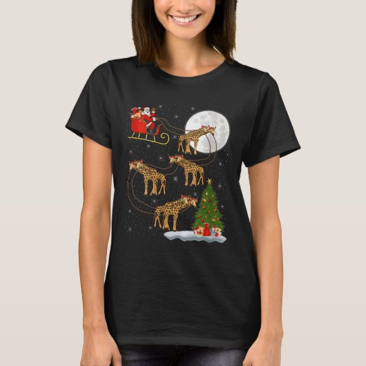 Womens Giraffe Santa Sleigh Flying Funny Magical C T-shirt (Voorkant)