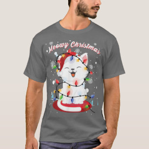 Womens Girls Cat Kerstmis kat Portret S T-shirt