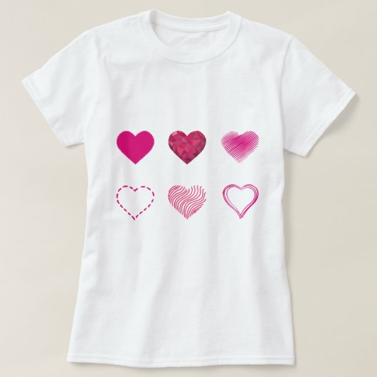 Womens Girls T-Shirt Pink Valentijns Hearts (Design voorkant)