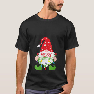 Womens Gnome Merry Christmas Lights Xmas Matching  T-shirt