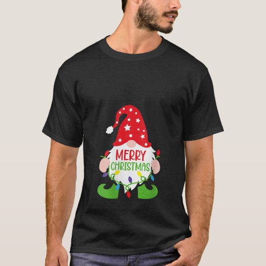 Womens Gnome Merry Christmas Lights Xmas Matching  T-shirt (Voorkant)