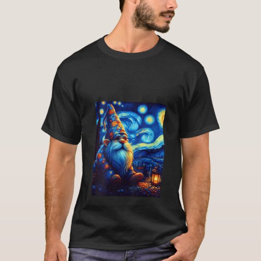 Womens Gnome Under Starry Night Sky Art Graphic Bi T-shirt (Voorkant)