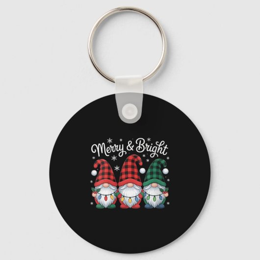 Womens Gnomes Merry And Bright Christmas Lights Bu Sleutelhanger (Voorkant)