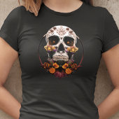 Womens Golden Marigold Sugar Skull Mexicaanse sche T-shirt