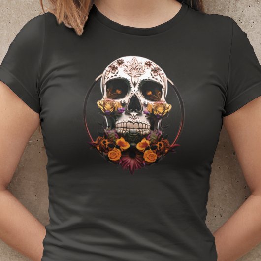 Womens Golden Marigold Sugar Skull Mexicaanse sche T-shirt