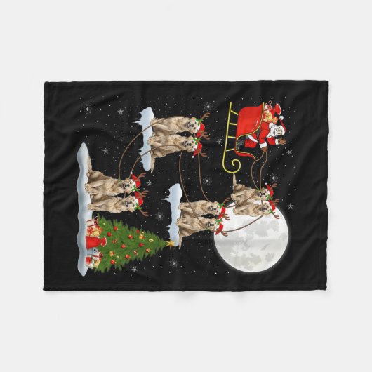 Womens Golden Retriever Dog Santa Sleigh Flying Fu Fleece Deken (Voorkant (Horizontaal))