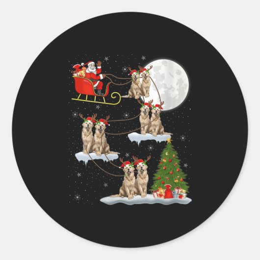 Womens Golden Retriever Dog Santa Sleigh Flying Fu Ronde Sticker (Voorkant)
