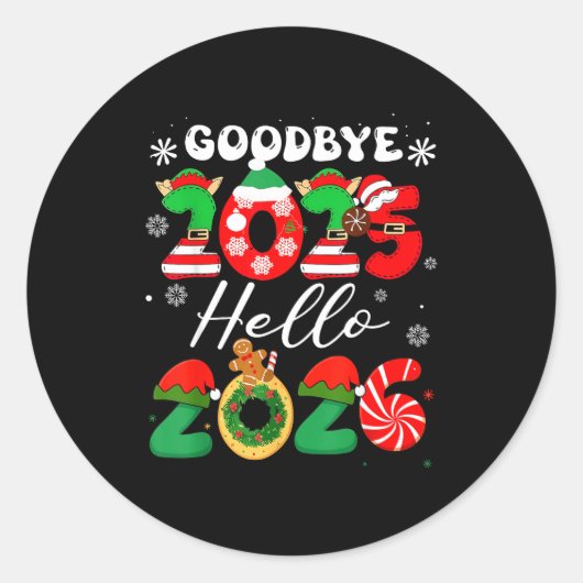 Womens Goodbye 2025 Hello 2026 Christmas Matching Ronde Sticker (Voorkant)