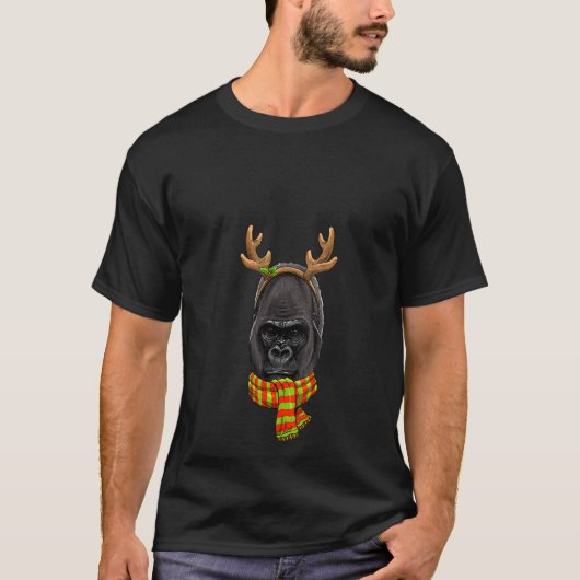Womens Gorilla Kerstrendierster Antlers Kerstmis T-shirt (Voorkant)