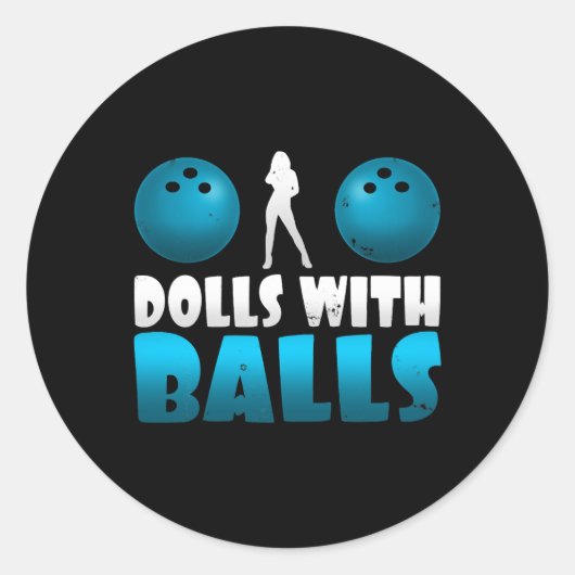 Womens Grappige poppen met ballen Womens Bowling T Ronde Sticker (Voorkant)