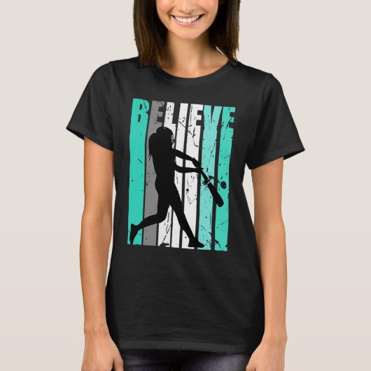 Womens Green Believe Baseball Softball Base Run Pl T-shirt (Voorkant)