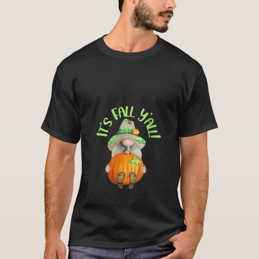 Womens Green Striped Pumpkin Gnome Fall Autumn Hal T-shirt (Voorkant)
