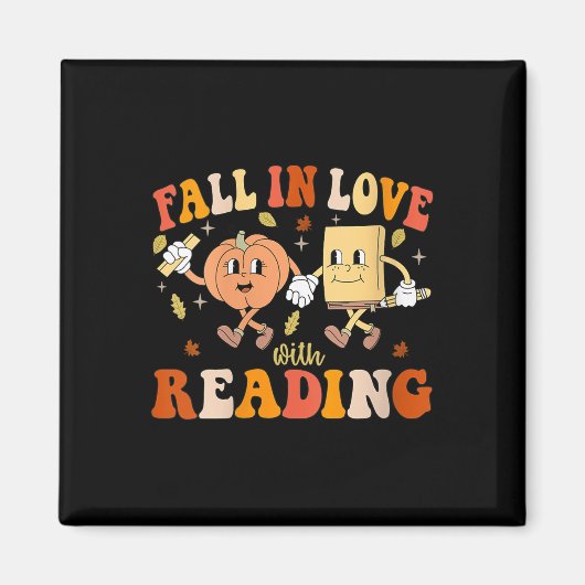 Womens Groovy Fall In Love With Reading Thanksgivi Magneet (Voorkant)
