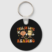 Womens Groovy Fall In Love With Reading Thanksgivi Sleutelhanger (Voorkant)