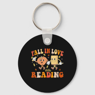 Womens Groovy Fall In Love With Reading Thanksgivi Sleutelhanger