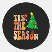 Womens Groovy Tis The Season Christmas Hippie Pine Ronde Sticker (Voorkant)