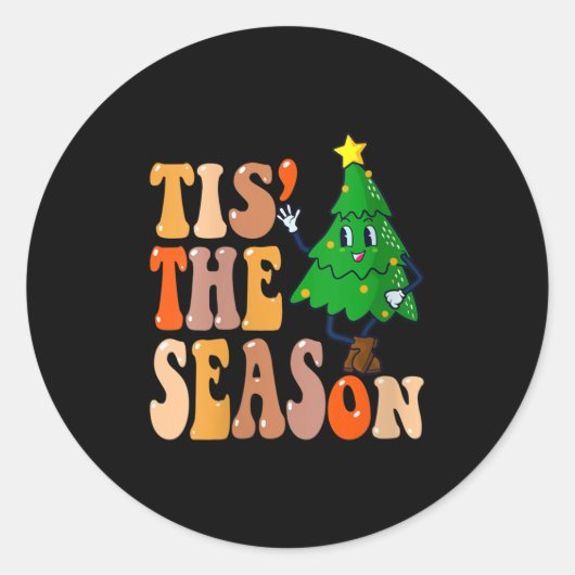 Womens Groovy Tis The Season Christmas Hippie Pine Ronde Sticker (Voorkant)