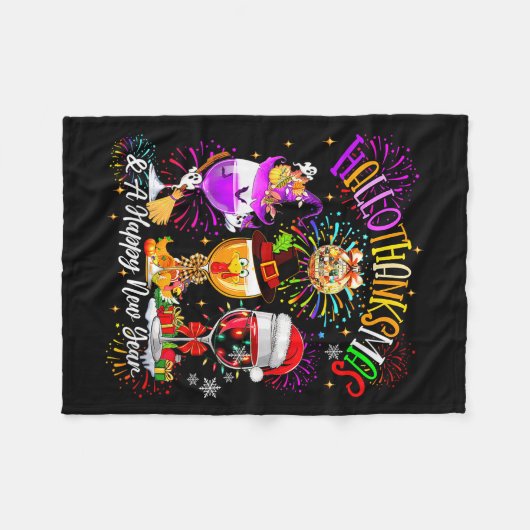Womens Hallothanksmas &amp; A Happy New Year Firew Fleece Deken (Voorkant (Horizontaal))