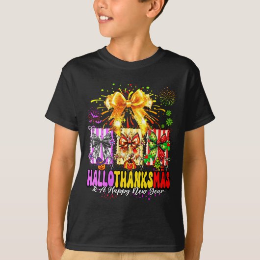 Womens Hallothanksmas &amp; A Happy New Years Eve  T-shirt (Voorkant)