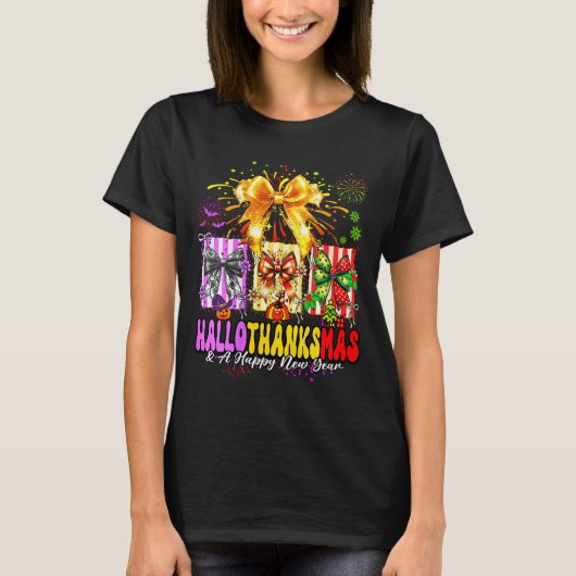 Womens Hallothanksmas & A Happy New Years Eve T-shirt (Voorkant)