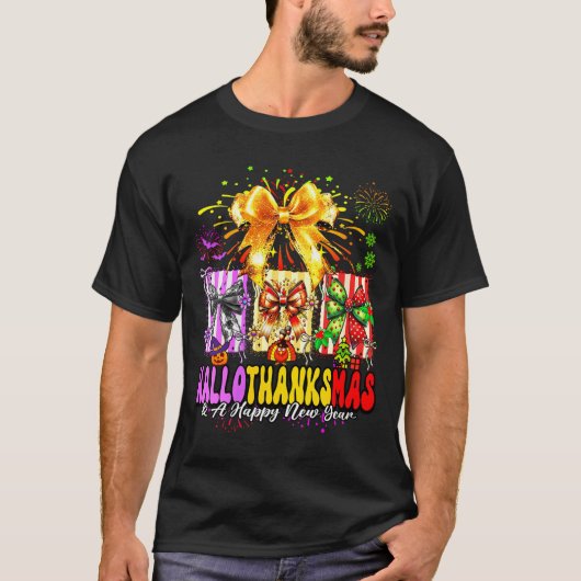 Womens Hallothanksmas & A Happy New Years Eve T-shirt (Voorkant)