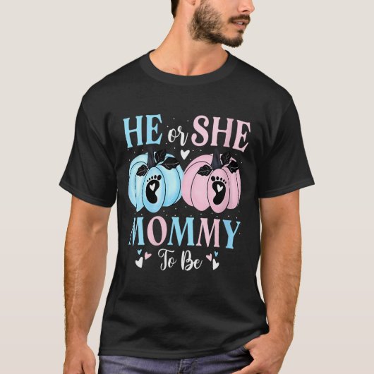 Womens Halloween Pumpkin Gender Reveal He Or She M T-shirt (Voorkant)