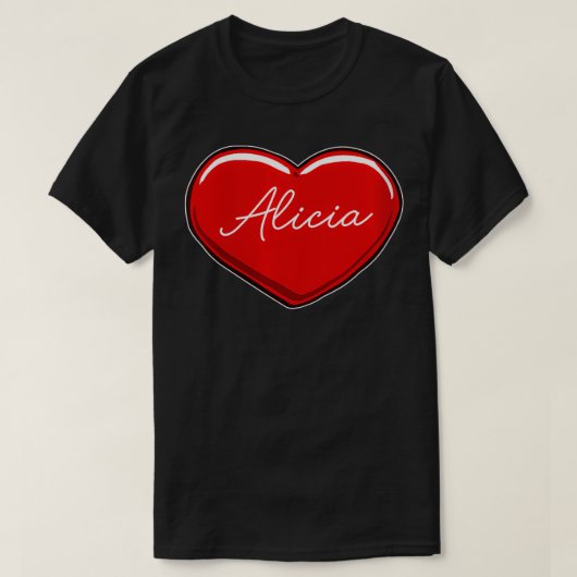 Womens hand getekend hart Alicia voornaam T-shirt (Design voorkant)