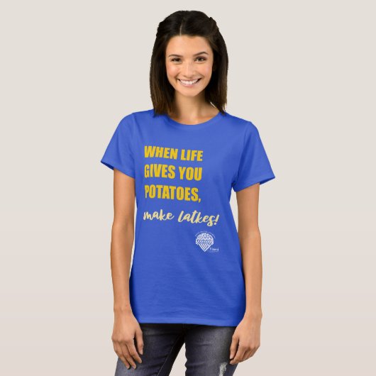 Women's Hanukkah Shirt - "Make latkes" (Voorkant volledig)